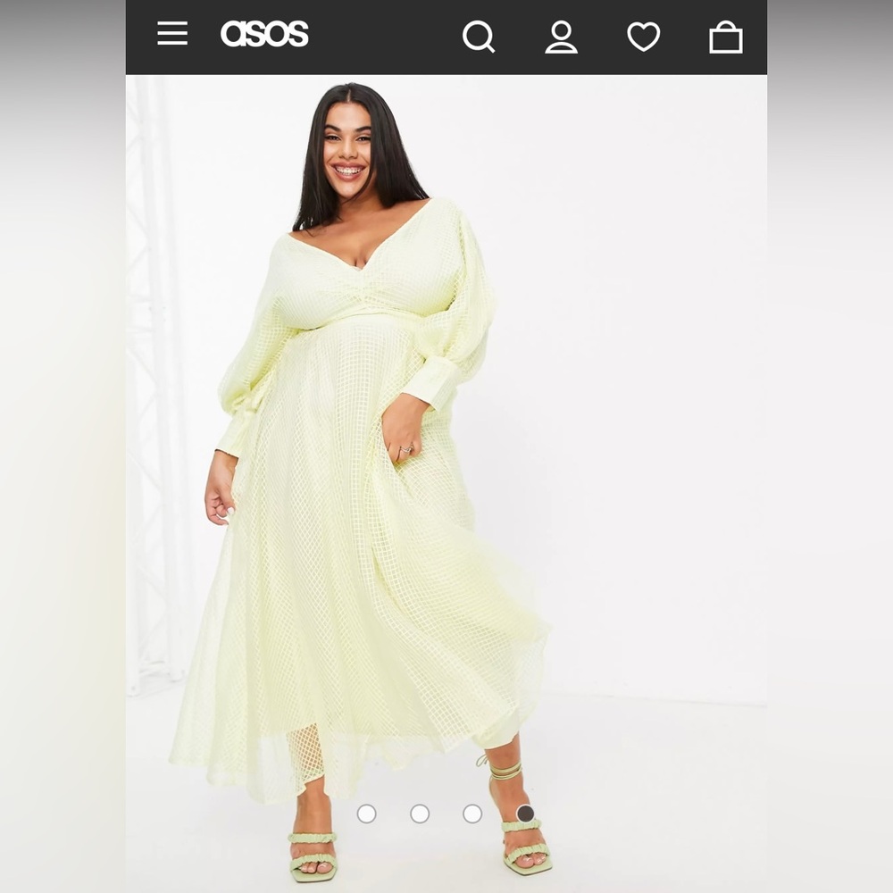ASOS EDITION Curve blouson sleeve midi dress in organza check in pale yellow